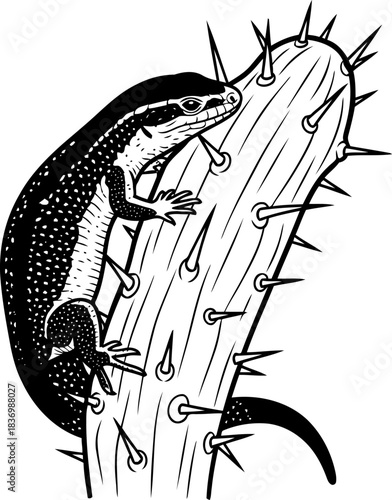 spine whisperer desert lifes tenacity etched in black and white, isolated on transparent background