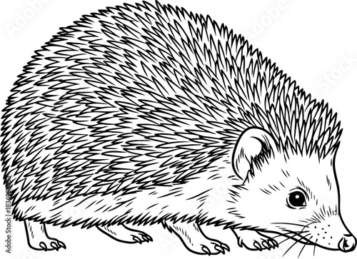 spiny charm a timeless line art illustration of natures gentle protector, isolated on transparent background