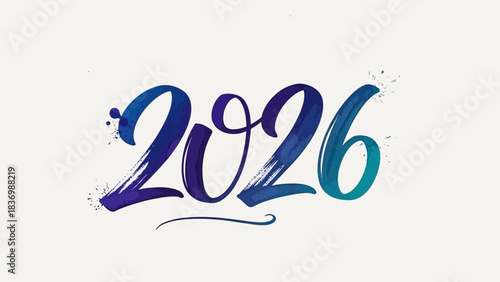 2026 Typography: A stylish number 2026 elegantly rendered with a flowing, calligraphic style in vibrant blue tones, symbolizing the future and new beginnings.