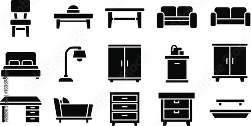 Furniture Home Interior Icons Collection Silhouette Design with vector illustration