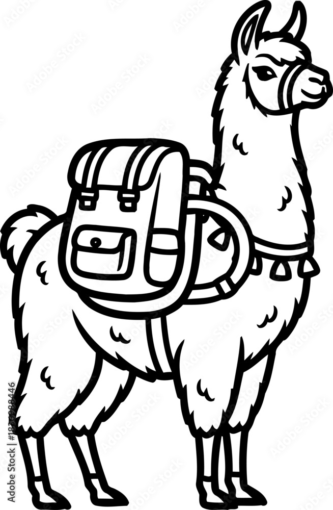 Naklejka premium wanderlust llama carrying curiosity and charm on every creative path, isolated on transparent background