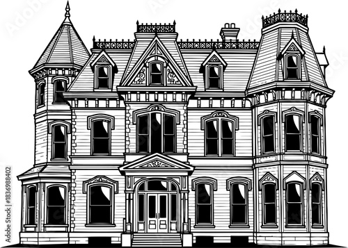 victorian opulence a detailed line art tribute to enduring architectural masterpieces, isolated on transparent background