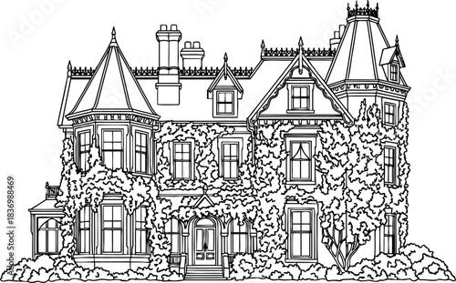 whispering walls a victorian silhouette, embraced by natures artful, ancient story, isolated on transparent background