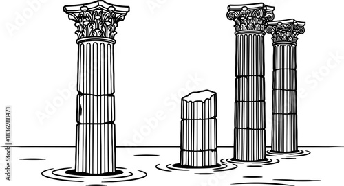whispers of antiquity stone giants submerged in times relentless flow, isolated on transparent background