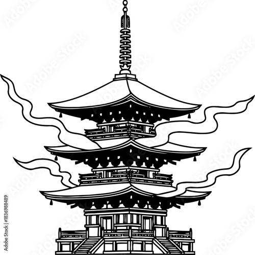 whispers of the east ancient wisdom rising in serene silhouette, isolated on transparent background
