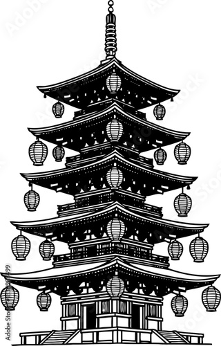 whispers of the pagoda an illuminated path to serenity and cultural grace, isolated on transparent background