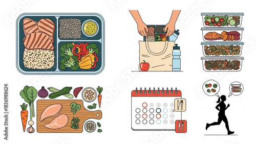 Fitness Meal Prep Illustration – High Protein and Low Carb Food Vector