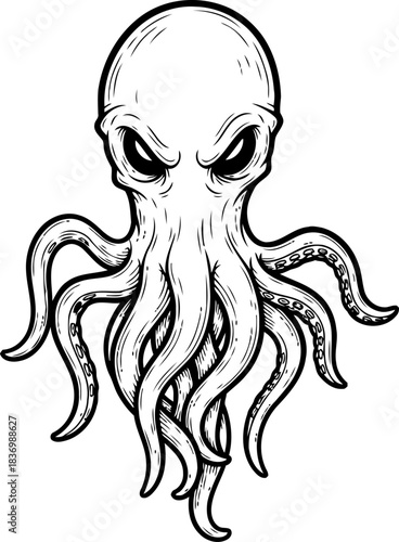 abyssal gaze ancient krakens inkstained wisdom from the deep, isolated on transparent background