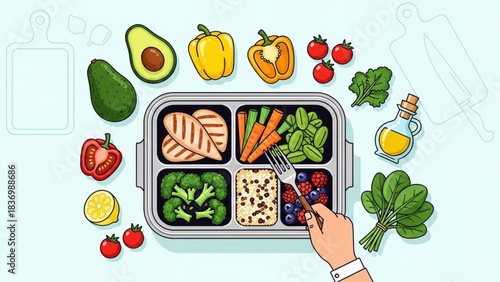 Nutrition Meal Prep Vector Set – Fresh Food, Protein, Veggies, Fruits