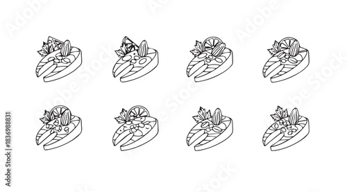 Collection of hand drawn artistic cakes decorated with berries and frosting sketch vector