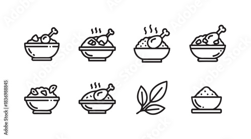 Set of hand drawn food icons featuring chicken and grains for culinary concepts vector
