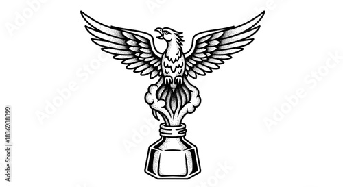 Phoenix Rising From Inkwell Symbol of Rebirth and Creativity.
