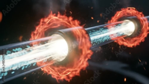 Futuristic Data Transmission with Fire Rings and Binary Code Stream Animation Video