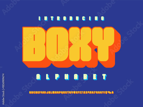 Vector of stylized chunky display alphabet design with uppercase, numbers and symbols