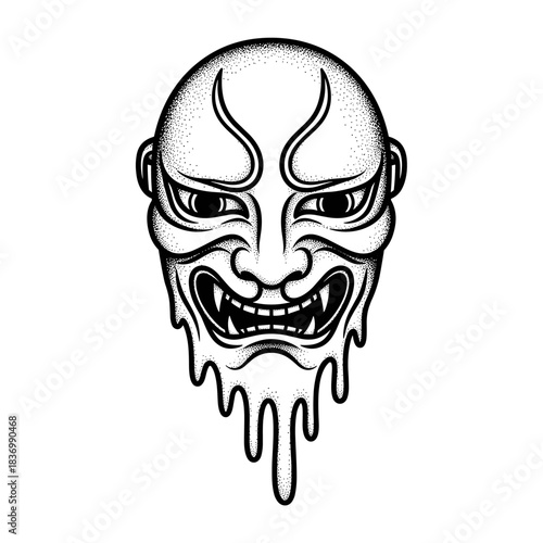 Japanese Oni Mask with Dripping Effect.