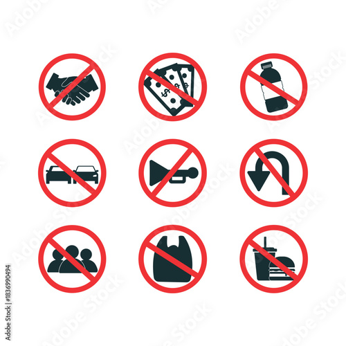 Free Download Set of Prohibition Signs Vector Illustration. Forbidden Action Concept Design - GFXLoad