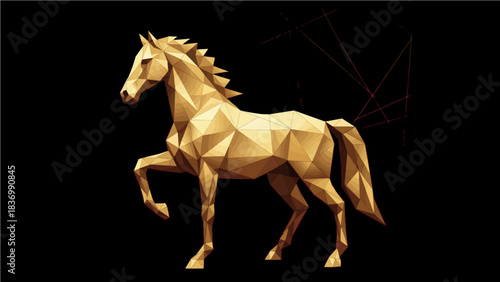 Stunning Golden Low Poly Horse Illustration with Abstract Details