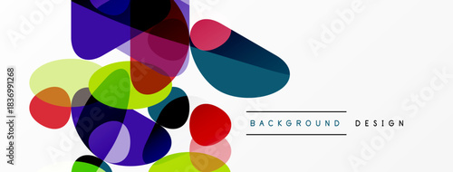 Abstract colorful shapes overlap, creating dynamic visual texture. Background features vibrant hues, modern design elements.