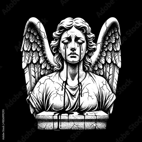 Crying Angel Statue Sculpture with Dripping Tears.