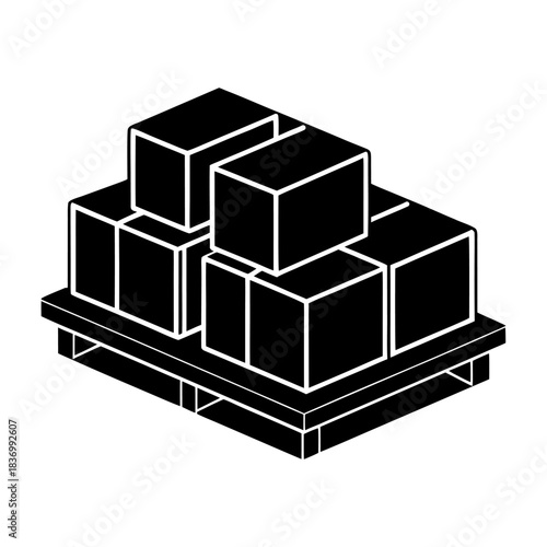 Goods Stock Icon on Pallets Isolated on White.