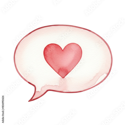 Watercolor Heart in Speech Bubble: Love Message, Valentine, Communication, Emotion, Sweetness