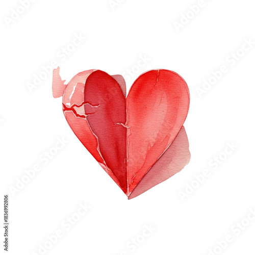 Broken Heart Watercolor Illustration: Symbol of Sadness, Grief, Heartbreak, Loss, Pain, Unrequited Love, Relationship Problems, Divorce, Emotional Trauma, Depression, Loneliness, Anguish.