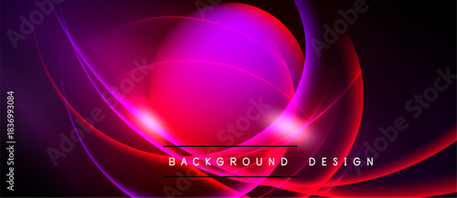 Abstract vibrant design. Swirling pink, red lines create dynamic flow over dark background. Text reads background design.