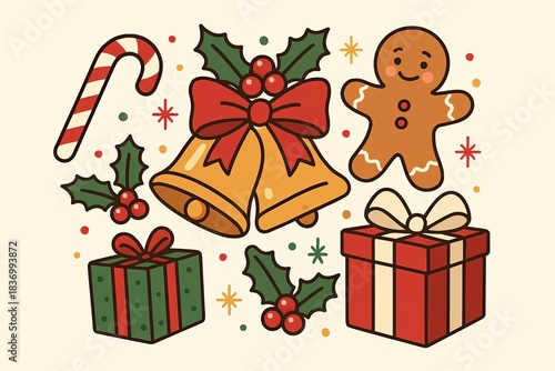 Festive Hand-Drawn Christmas Holiday Elements Collection