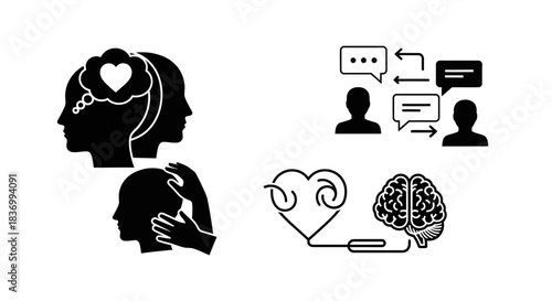 Empathy and connection visualizes understanding, support, communication, and the link between heart and mind for mental well-being.