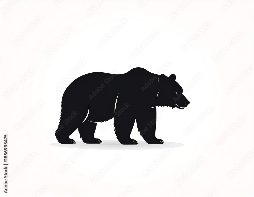 Fototapeta premium Silhouette of a bear, black against a soft white background. Simple design for various uses