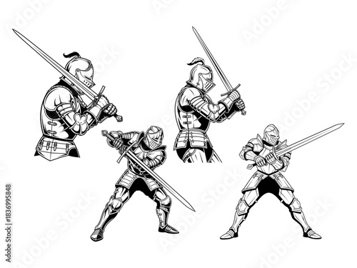 Knight in Full Armor Holding a Sword in an Action Pose