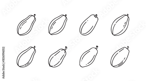Eight hand drawn sketches of papayas showing diverse shapes and unique natural imperfections vector