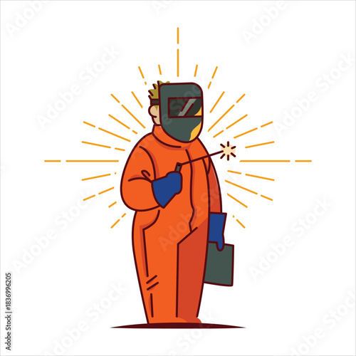 Skilled welder in protective gear performing industrial task Vector