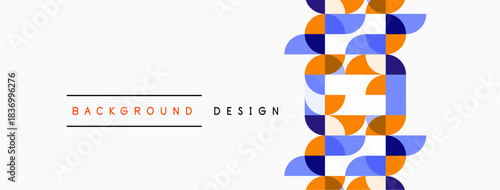 Abstract geometric pattern. Circles overlap creating vibrant visual effect. Minimalist design with orange, blue hues. Clean lines, modern aesthetic.