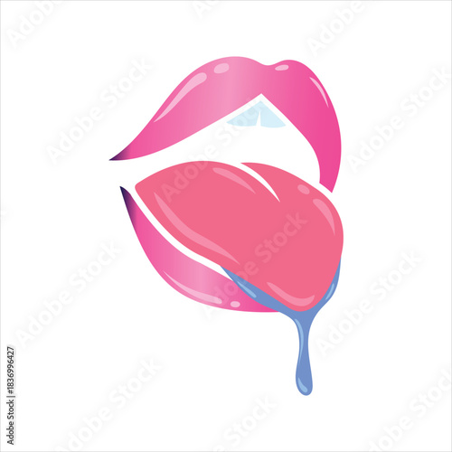 Sensual pink lips with tongue and blue liquid dripping graphic Vector