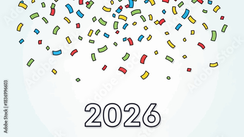 Confetti Celebration 2026: A vibrant and festive confetti shower, cascading around the bold numeral 2026, signifying the promise of a new year. A visual spectacle of joy, marking a future occasion.