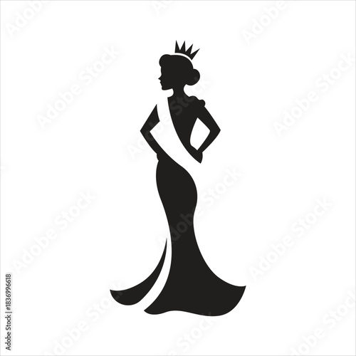 Foto Elegant queen silhouette with crown and sash award victory icon Vector