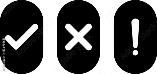 Solid Black Status: Success, Error, and Warning Icon Set