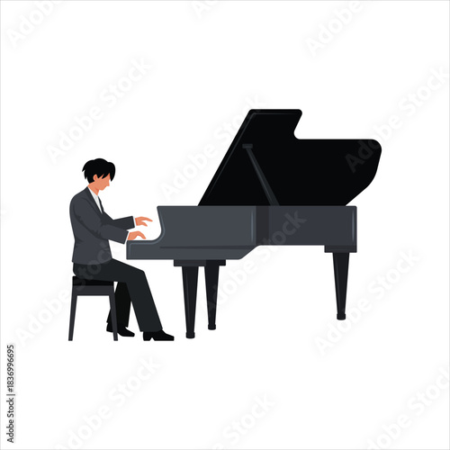 Elegant musician playing grand piano classical concert performance Vector