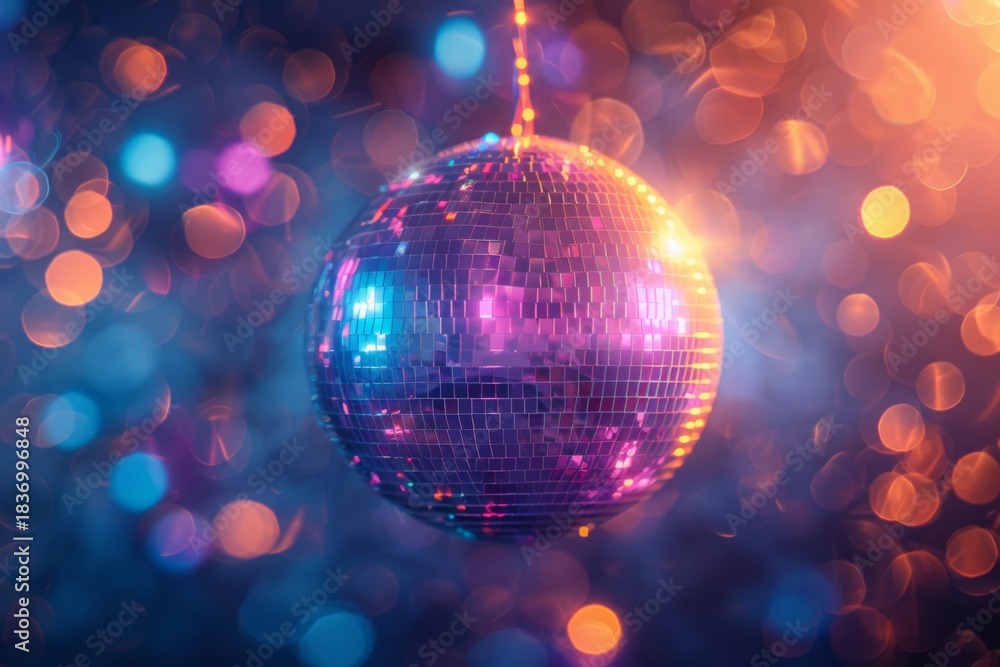 Fototapeta premium Bright Disco Ball With Bokeh Background
