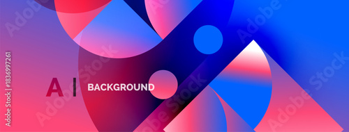 Abstract fluid shapes, vibrant colors blend. Pink, blue, purple gradients create dynamic composition. Text reads AI BACKGROUND. Modern design.