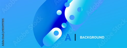Bright blue background features abstract circles, gradients. Text reads AI BACKGROUND. Modern design, clean aesthetic.