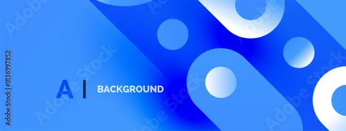 Blue gradient background features overlapping circles, text AI BACKGROUND present. Modern design, vibrant colors, simple composition.