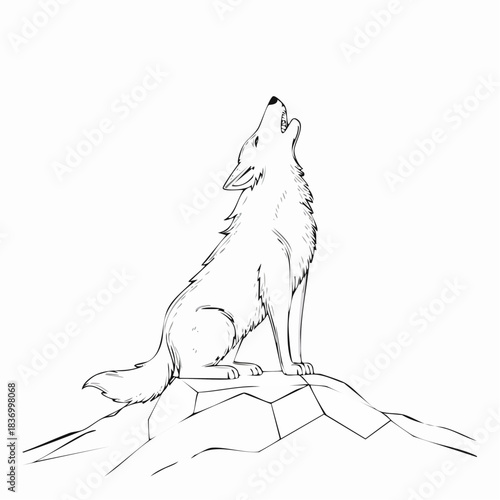 Sketch of a wolf howling on a rocky outcrop