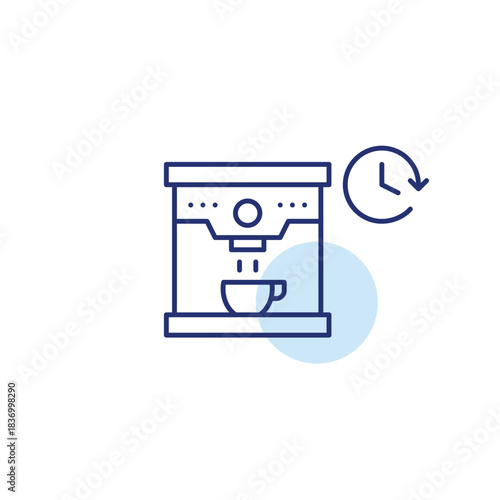 Coffee machine and clock. Espresso brewing, cafe working hours. Pixel perfect, editable stroke vector icon