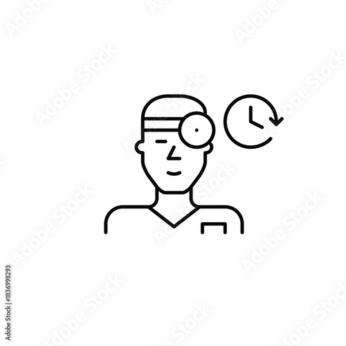 Ear nose throat doctor and clock. Scheduled medical appointments, check-ups, or time-sensitive healthcare. Pixel perfect, editable stroke vector icon