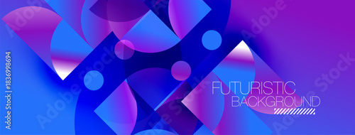 Abstract vibrant design. Blue, purple gradients create dynamic shapes. Modern aesthetic suitable for digital backgrounds, presentations.