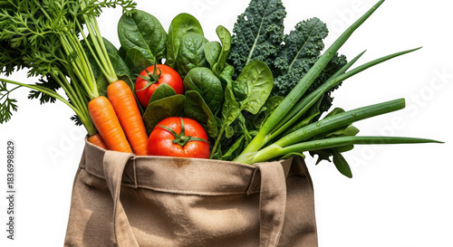 3d fresh vegetables in reusable bag isolated on transparent background
