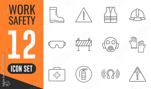 Work Safety line icons set. Vector illustration in modern thin line style of occupation related icons, warning signs, protective clothing, equipment