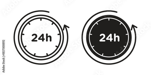 24 Hrs icons in black glyph and liner versions for design.